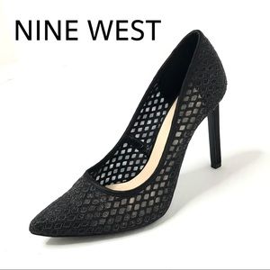 NINE WEST TATIANA BLACK METALLIC MESH HEELS SZ 9.5
